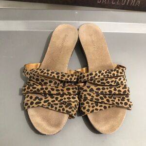 Chocolat Blu Leopard Leather Strap Slide Sandals. Size 8.